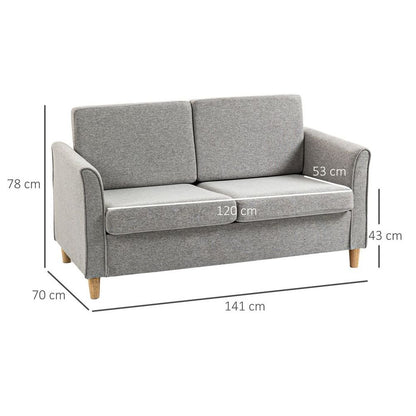 HOMCOM Double Seat Sofa Linen Upholstery Loveseat Couch w/ Armrests, Light Grey S0671383606