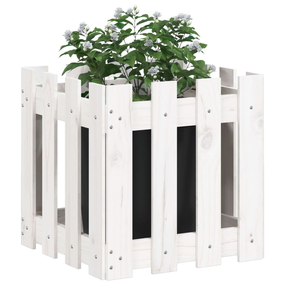 Garden Planter with Fence Design White 40x40x40 cm Solid Wood Pine S0671367922