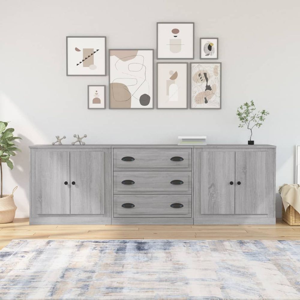 Sideboards 3 pcs White Engineered Wood V0671211964