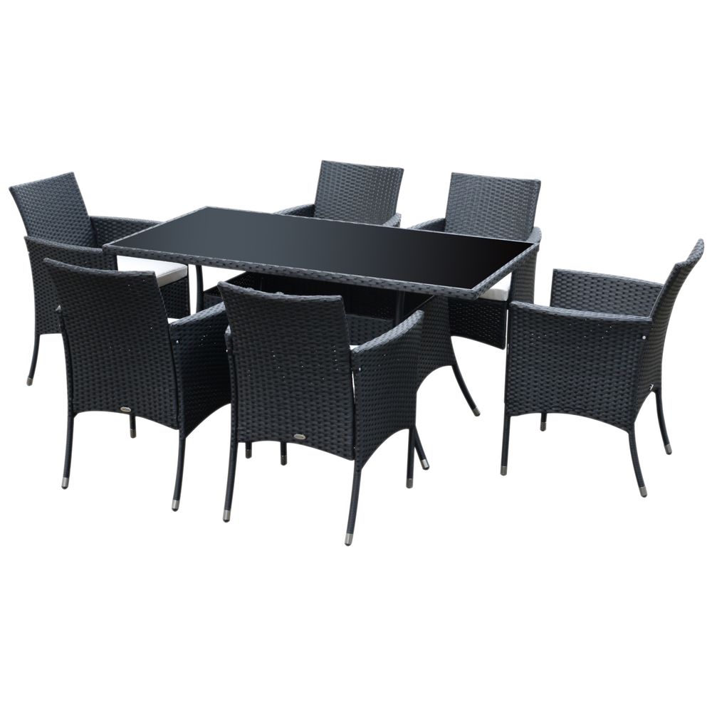 Rattan Garden Furniture Dining Set 6-seater Patio Rectangular Table Cube Chairs V067942083