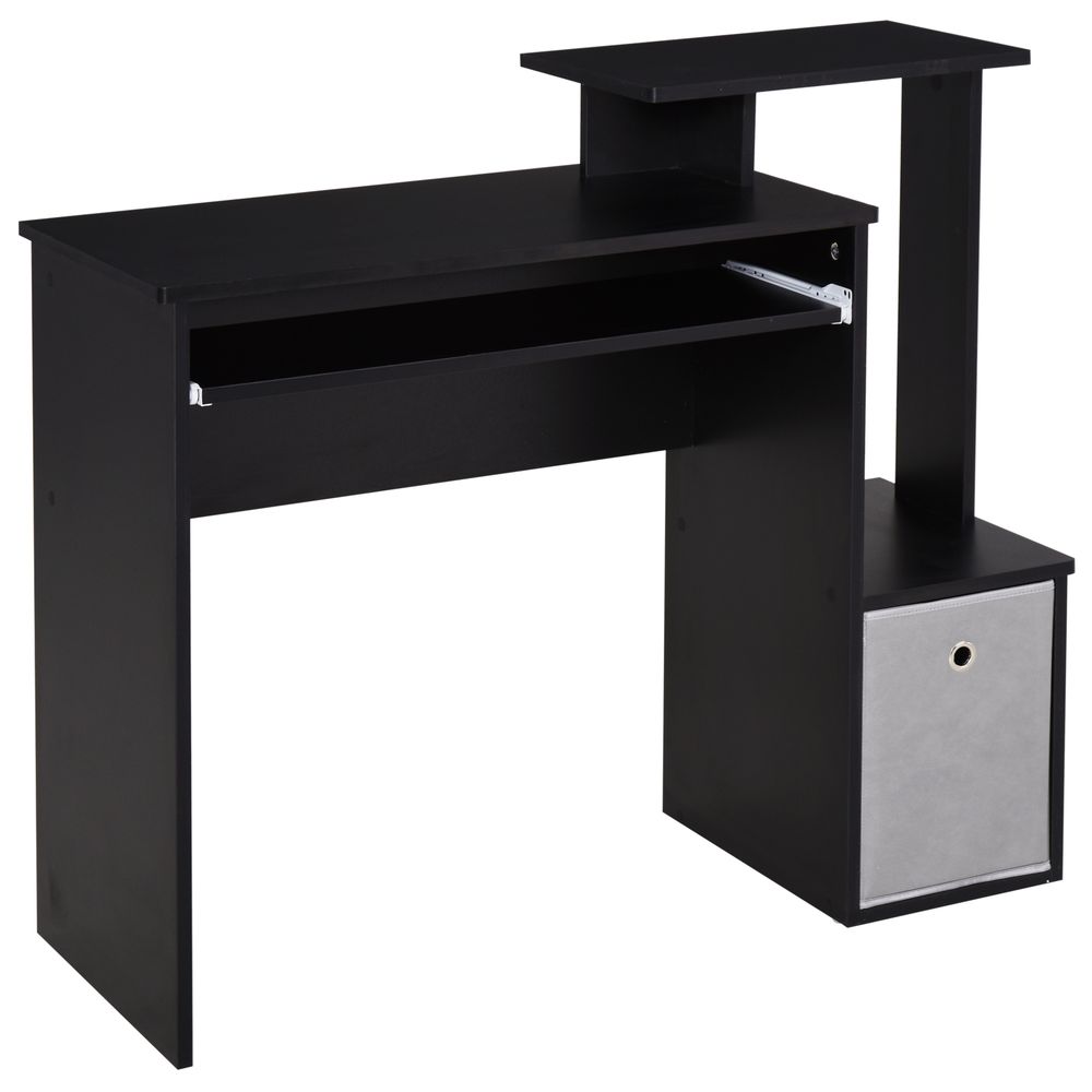 Computer Desk with Sliding Keyboard Tray Storage Drawer Shelf Black S0671071349