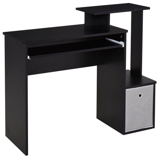 Computer Desk with Sliding Keyboard Tray Storage Drawer Shelf Black S0671071349