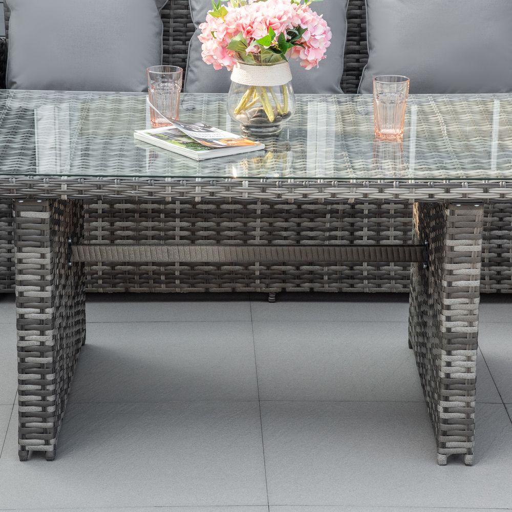 5-Seater Patio Dining Table Sets All Weather PE Rattan Sofa Cushions Grey S0671072406