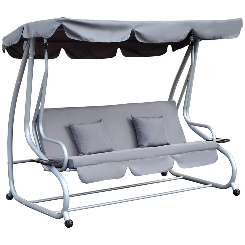 Outsunny 3-Seater Garden Hammock Swing Chair Bench Luxury W/2 Free Pillows-Grey S0671072023