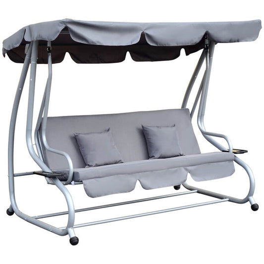 Outsunny 3-Seater Garden Hammock Swing Chair Bench Luxury W/2 Free Pillows-Grey S0671072023