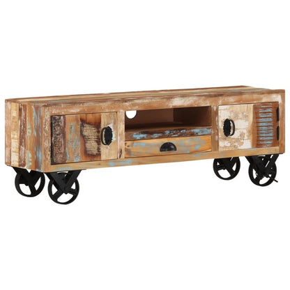 TV Cabinet with Wheels 110x30x37 cm Rough Mango Wood S069850307