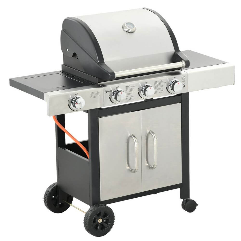 Outsunny Deluxe Gas Barbecue Grill 3+1 Burner Garden BBQ w/ Large Cooking Area S0671433366