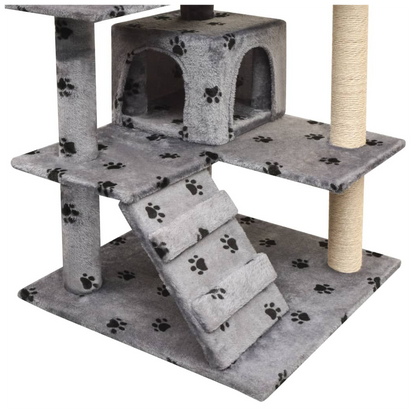 vidaXL Cat Tree with Sisal Scratching Posts 125 cm Paw Prints Grey S069789314