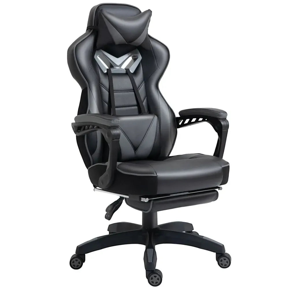 Gaming Chair Ergonomic Reclining w/ Manual Footrest Wheels Stylish Office Grey S0671102900