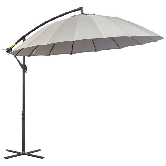 3(m) Cantilever Shanghai Parasol w/ Crank Handle, Cross Base, Grey Outsunny S0671080375