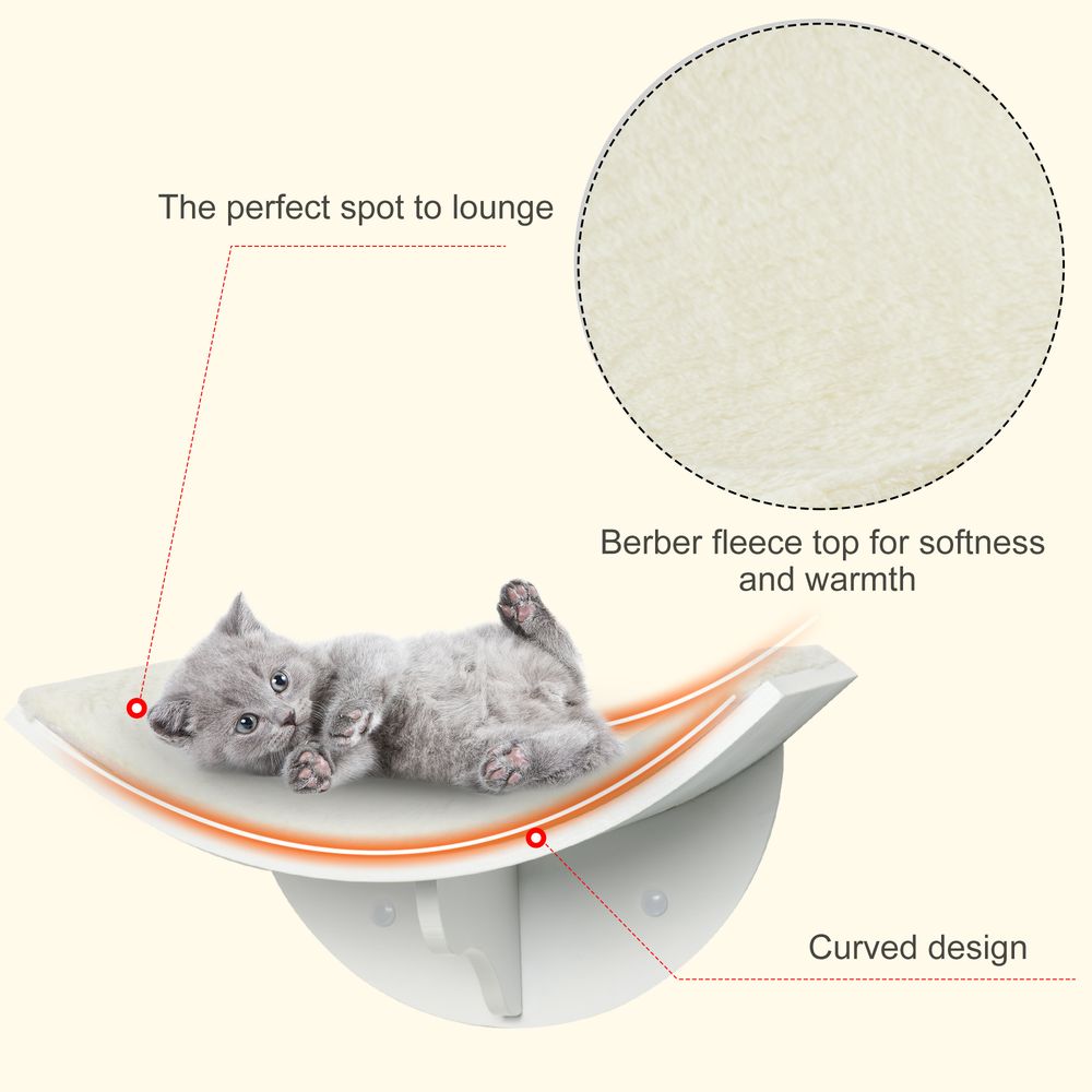 Wood Cat Shelf Shelter Kitten Bed Curved Climber Wall-Mounted Berber Fleece S0671071043