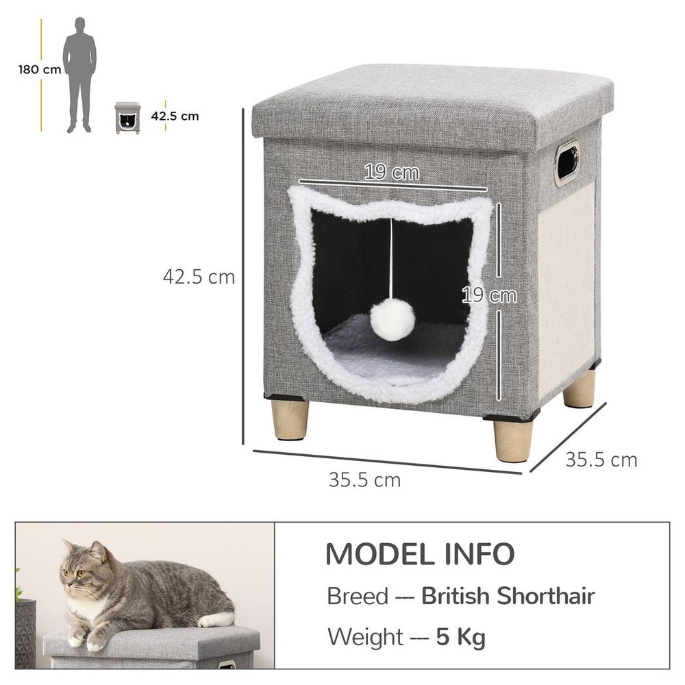 PawHut 2 in 1 Cat Bed Ottoman w/ Removable Cushion, Handles, Scratching Pad S0671129895