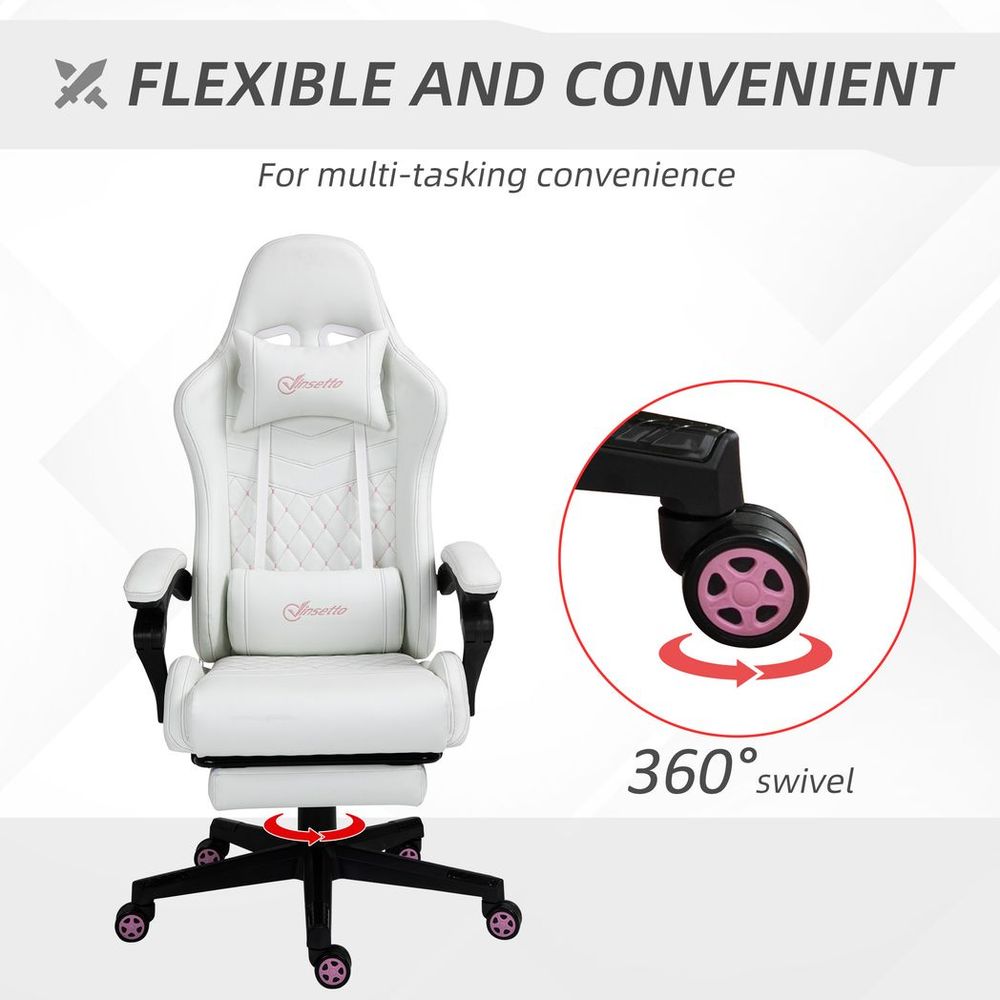 Racing Gaming Chair PU Leather Gamer Recliner Home Office, White S0671210942