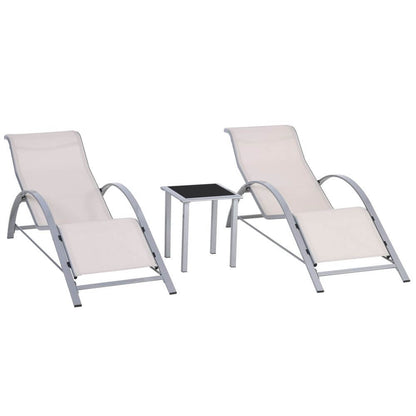 3 Pieces Lounge Chair Set Garden Sunbathing Chair w/ Table Cream Outsunny S0671080297