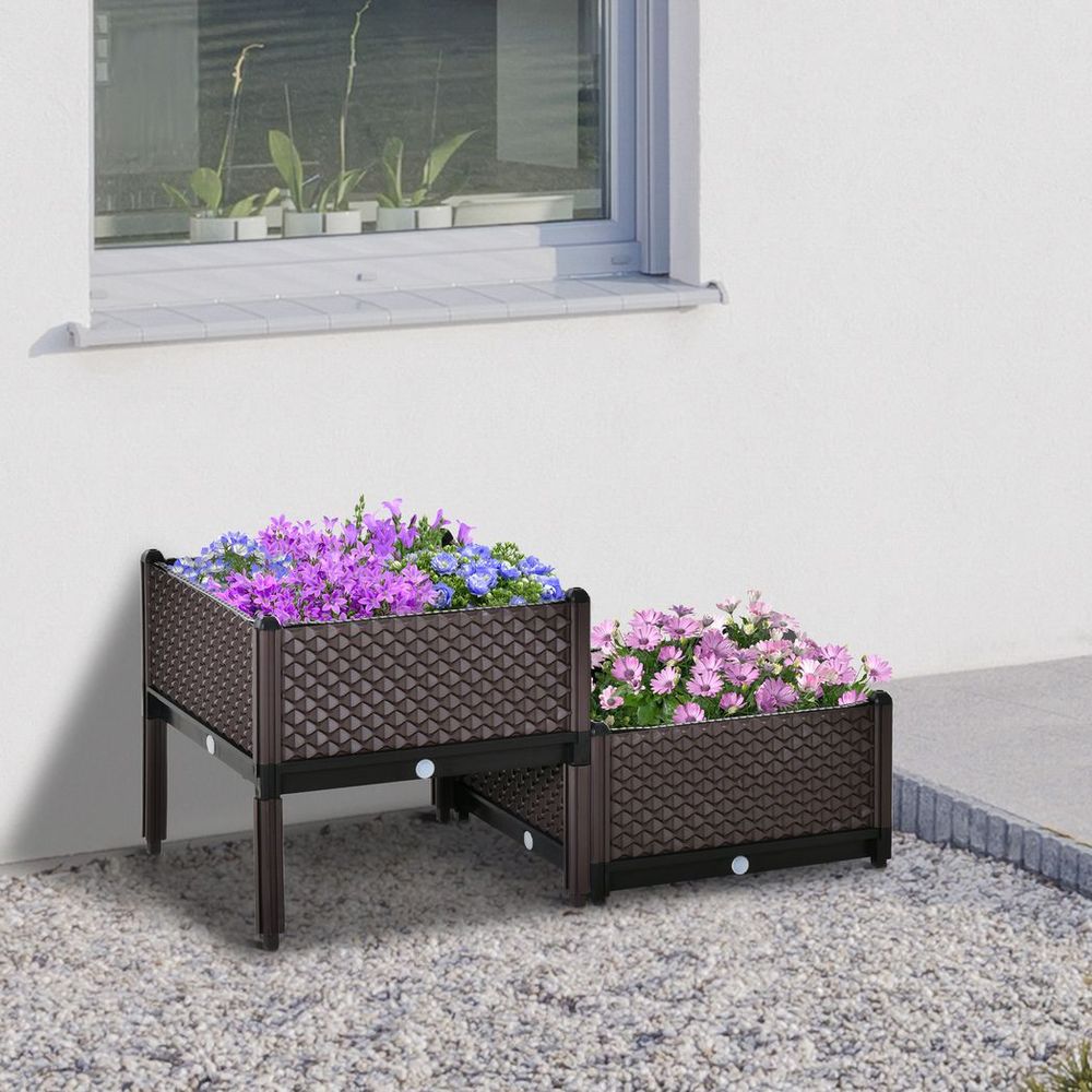 2-Piece Raised Garden Bed Planter Box for Flowers, Vegetables, Herbs S0671149071