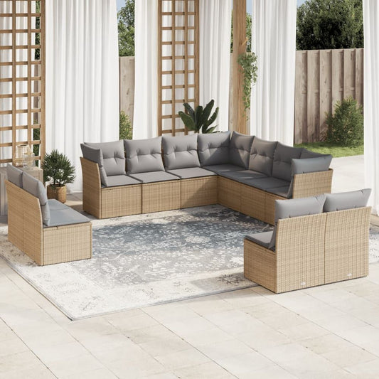 vidaXL 11 Piece Garden Sofa Set with Cushions Beige Poly Rattan S0671429360