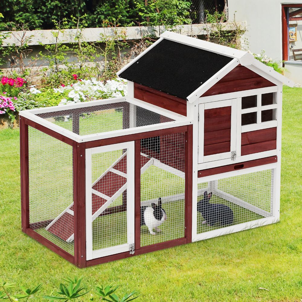 122cm Rabbit Hutch Cage Bunny House Wooden Habitat Pet Small Animal w/ Tray Ramp S0671071149