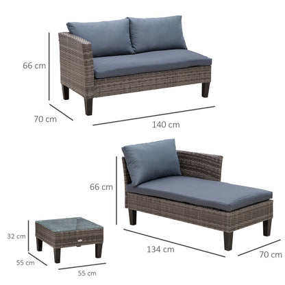 3-Seater Outdoor Garden PE Rattan Furniture Set Grey S067941878