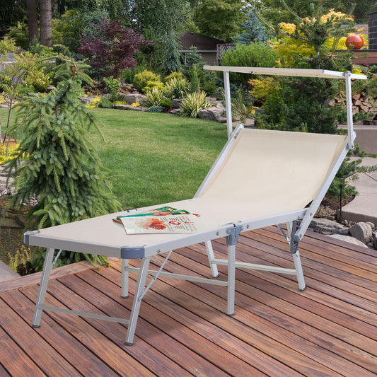 Garden Sun Lounger Reclining Chair with Canopy Adjustable Backrest V067942415