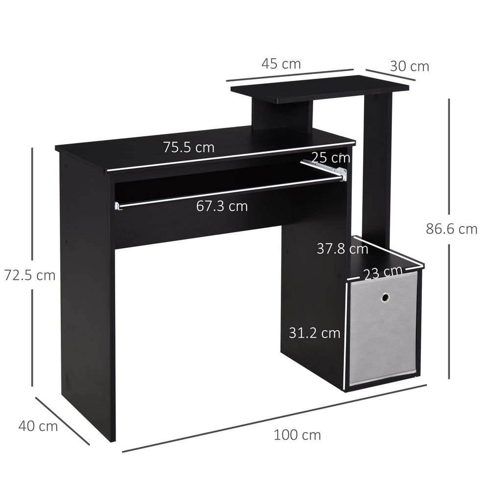 Computer Desk with Sliding Keyboard Tray Storage Drawer Shelf Black S0671071349