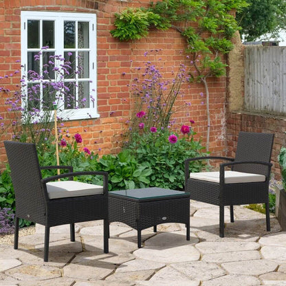 3PC Garden Rattan Bistro Set Balcony Dining Table 2 Seater Chair Outsunny S0671080412