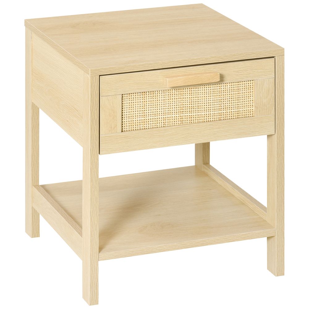 Bedside Table Nightstand W/ Rattan Drawer Storage Shelf Bedroom Living Room S0671079557