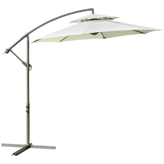 2.7m Banana Parasol Cantilever Crank Handle, Double Tier Canopy Beige S0671072320