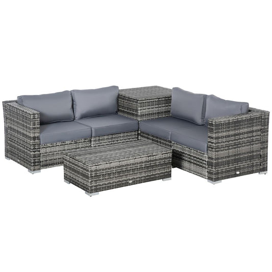 6PC Rattan Corner Sofa Set Table w/ Cushion Grey S0671072386