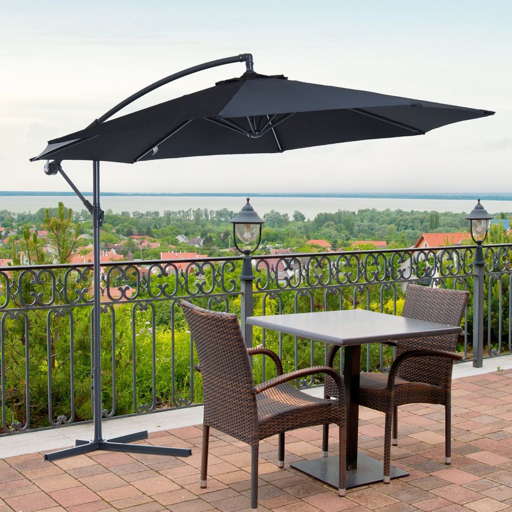 3mt Garden Parasol Sun Shade Patio Banana Hanging Rattan Set V067942048