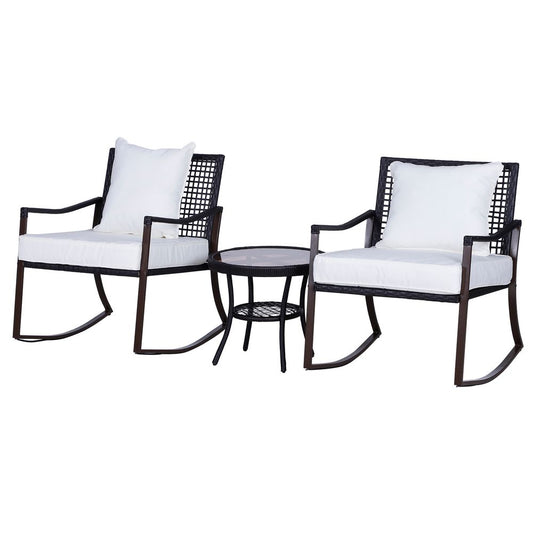 3 PCS Rocking Chair Bistro Set-Brown/Cream White S067941911