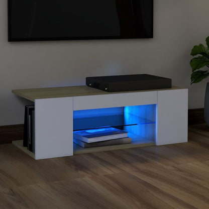 TV Cabinet with LED Lights Smoked Oak 90x39x30 cm V0671201561