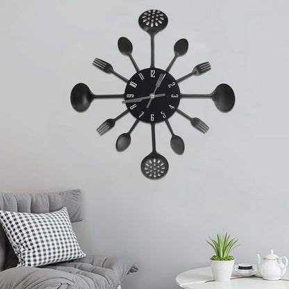 vidaXL Wall Clock with Spoon and Fork Design Black 40 cm Aluminium S0671175868