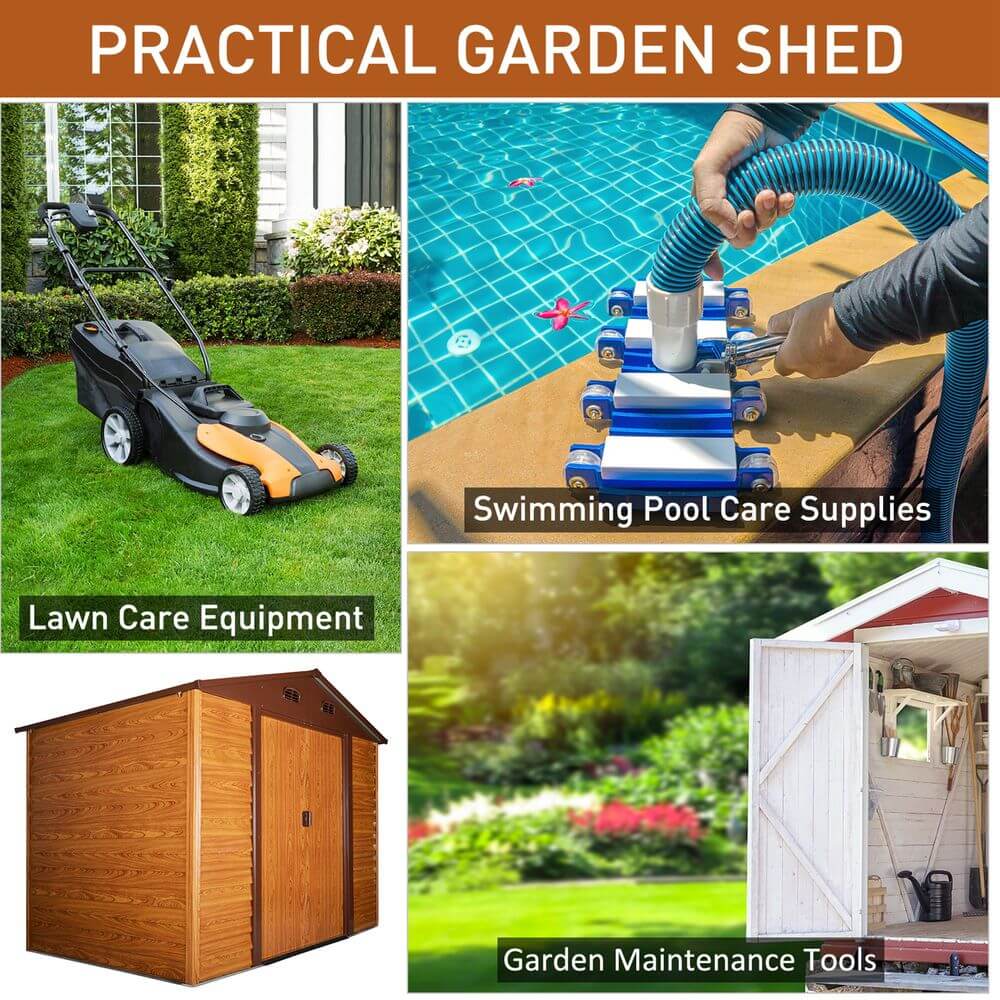 9.1x6.4ft Metal Garden Shed House Tool Storage & Foundation & Ventilation Brown S067941963