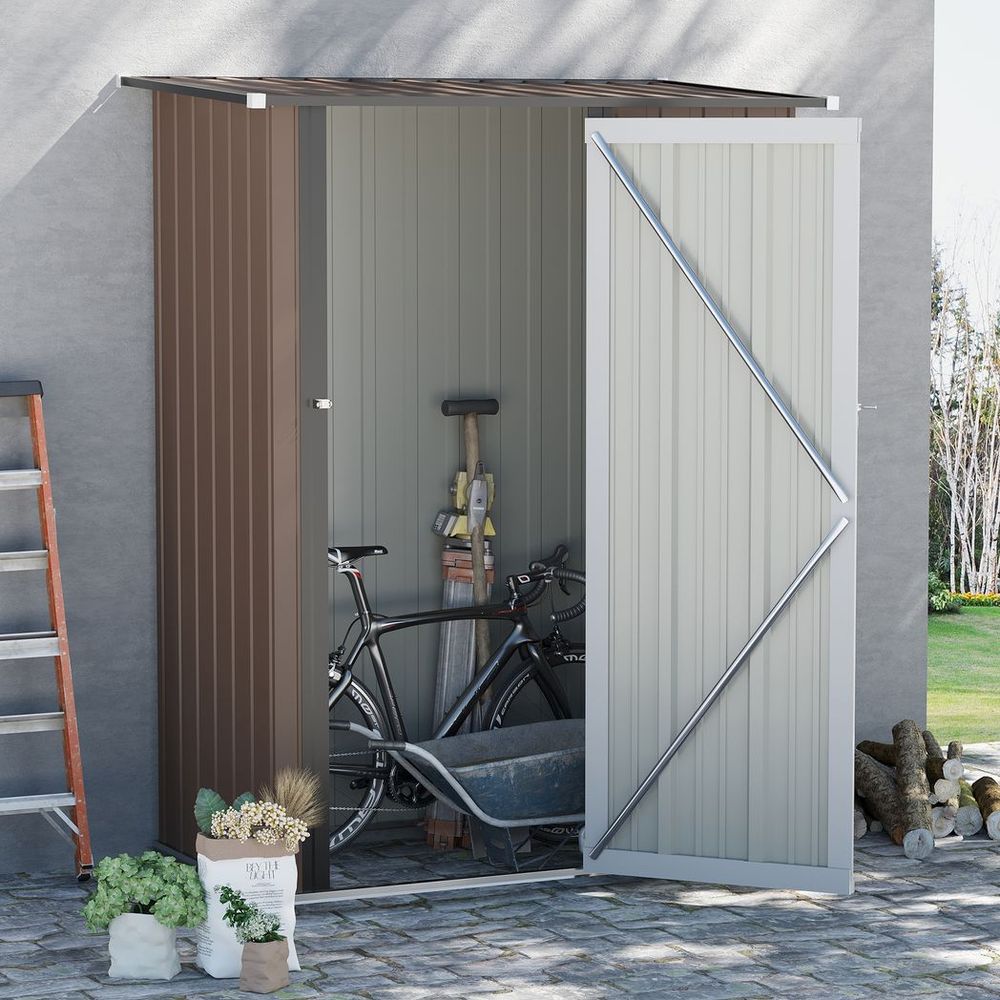 Outdoor Storage Shed Steel Garden Shed with Lockable Door Brown S0671210969