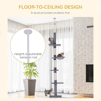 Cat Tree Scratching 5-Tier Kitty Tower Floor to Ceiling Adjustable Pawhut S0671081264