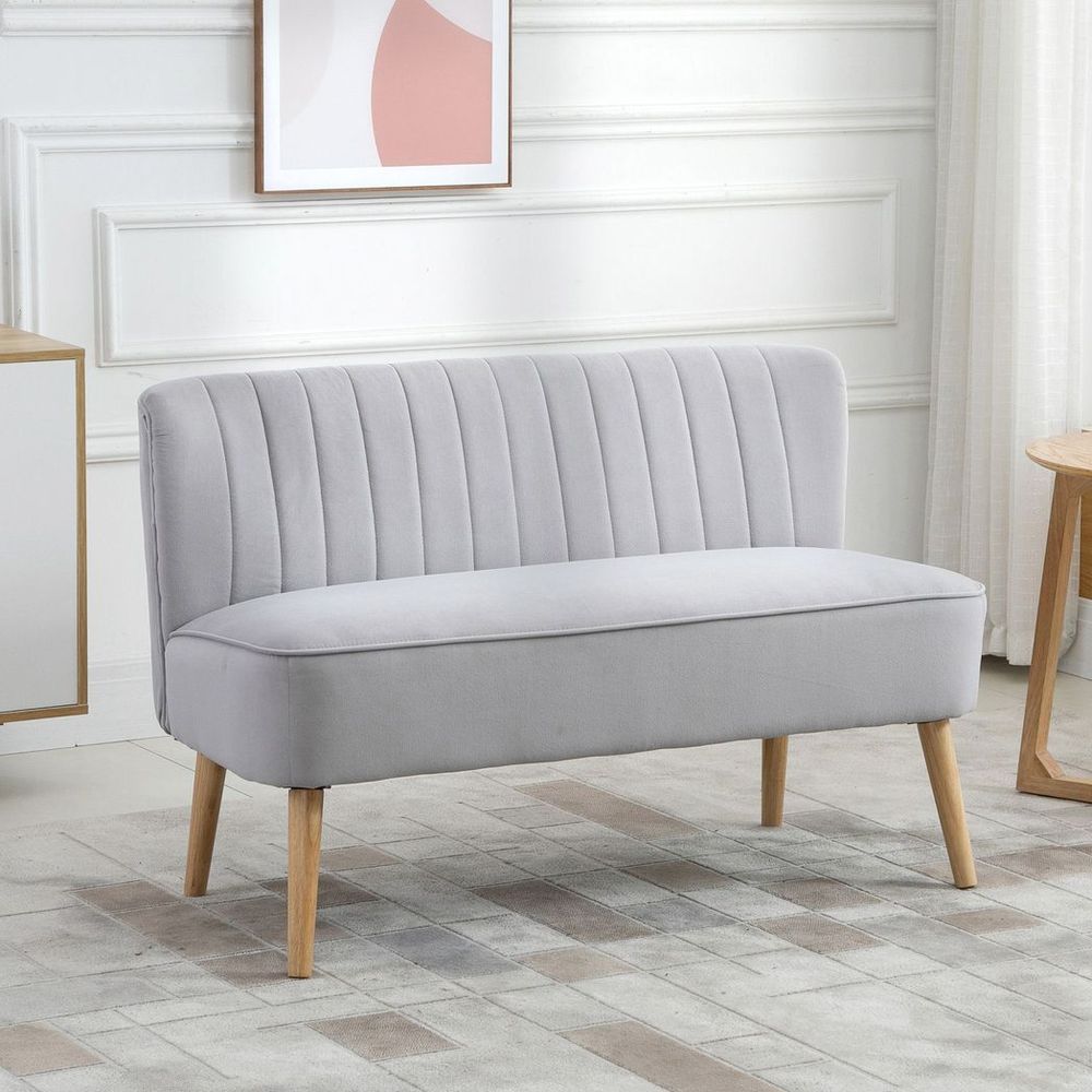 Modern Double Seat Sofa Compact Loveseat Couch Padded Velvet Wood Legs, Grey S0671114494