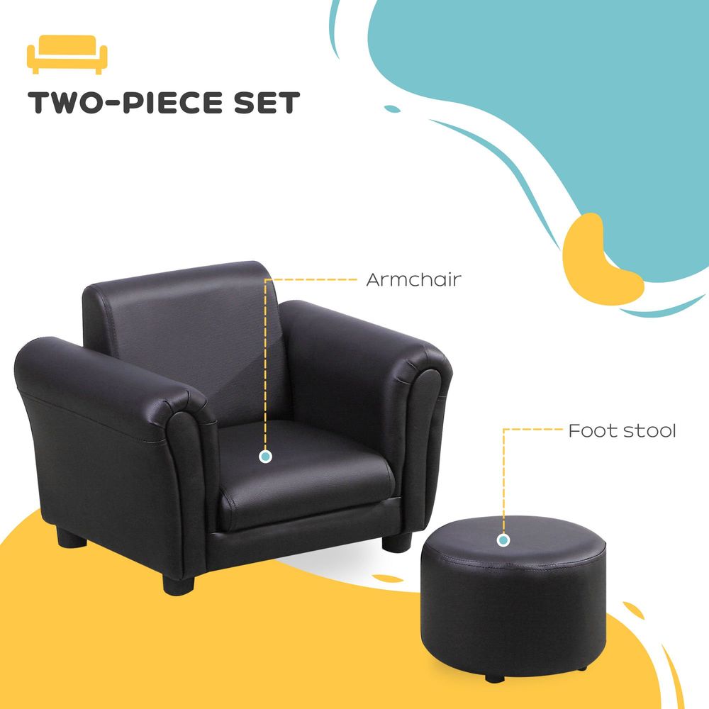 HOMCOM Kids Sofa Chair Set Armchair Seating Seat Bedroom Playroom Stool Black S0671379680