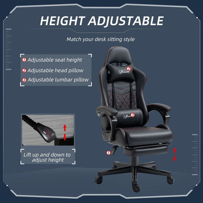 Racing Gaming Chair PU Leather Gamer Recliner Home Office, Black S0671210960