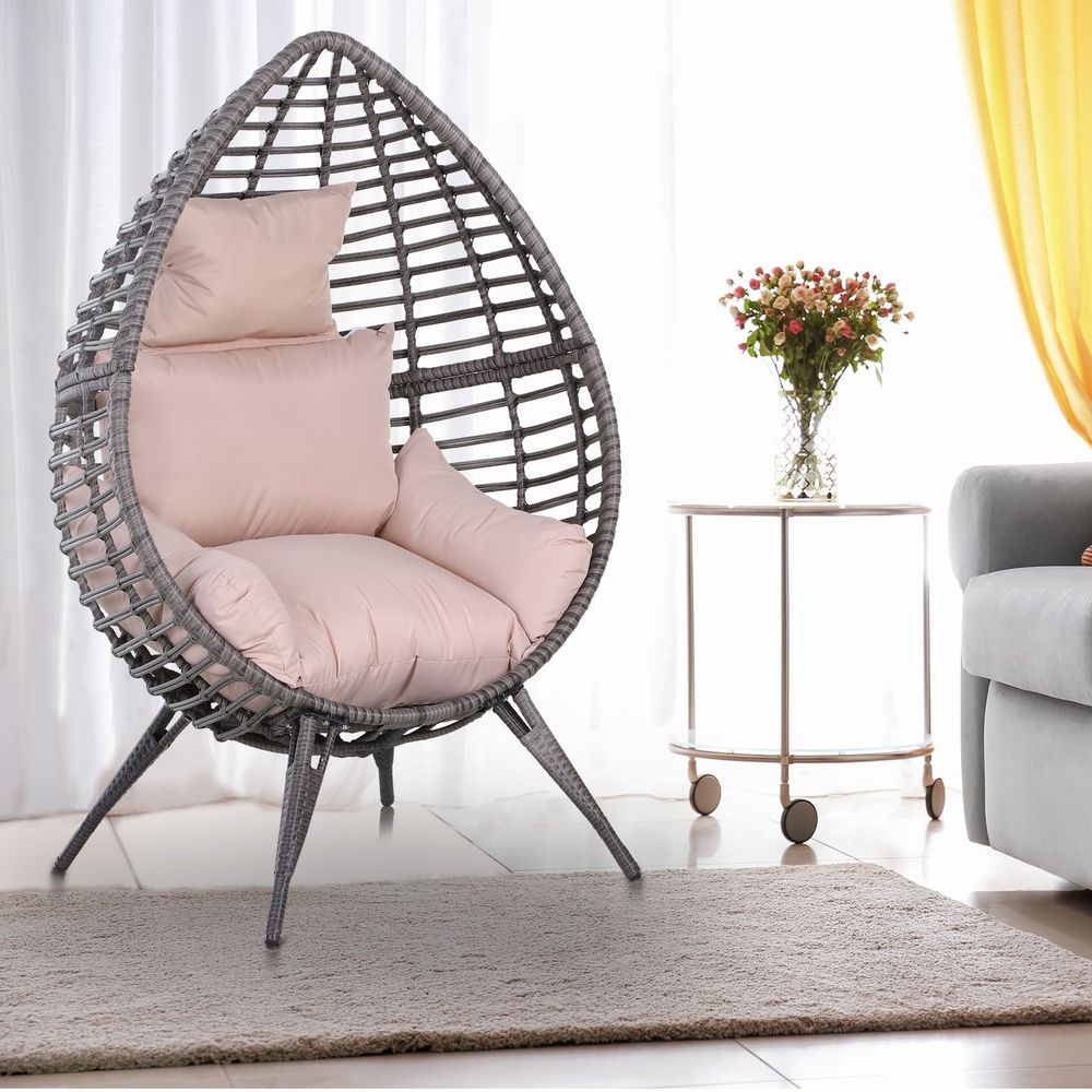 Outdoor Indoor Rattan Egg Chair Wicker Weave Teardrop Chair with Cushion V067942560