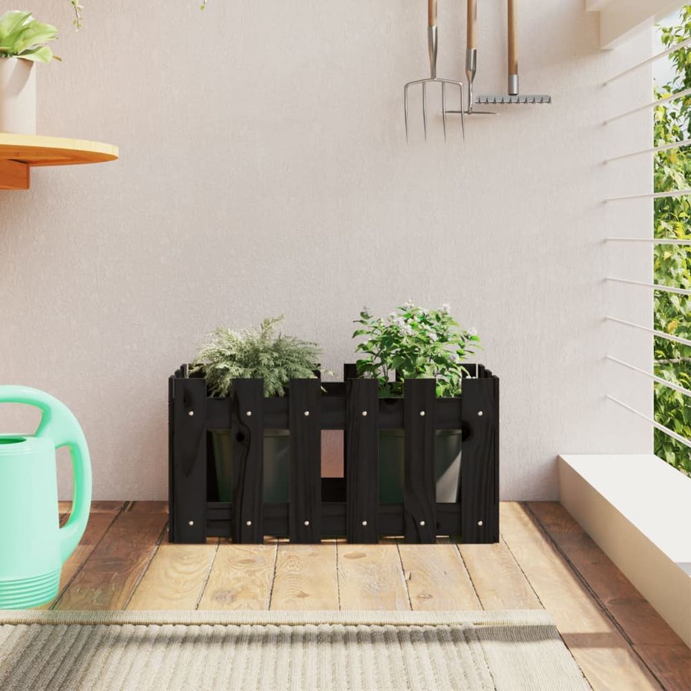 vidaXL Garden Planter with Fence Design Black 60x30x30 cm Solid Wood Pine S0671368505