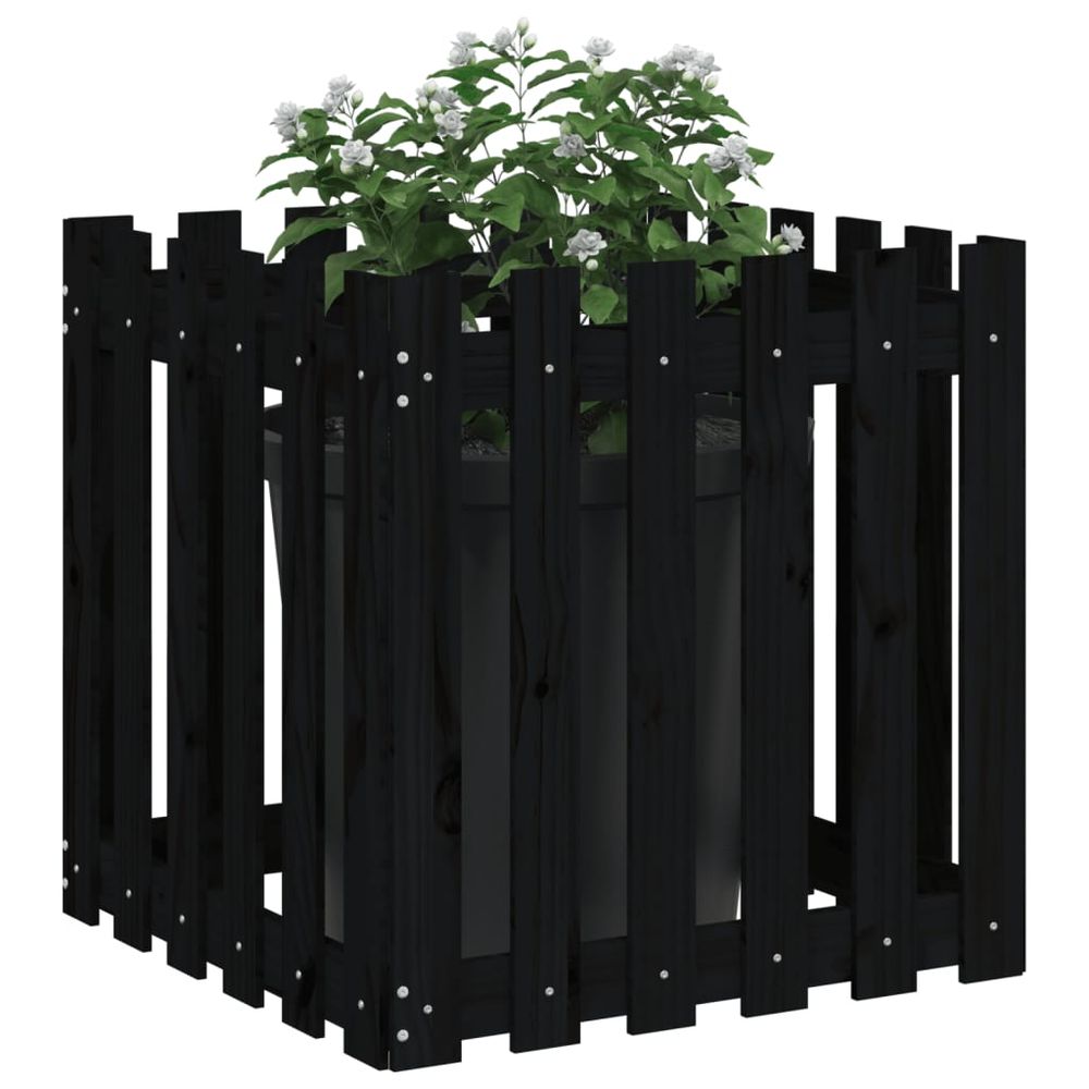 Garden Planter with Fence Design Black 60x60x60 cm Solid Wood Pine S0671368166