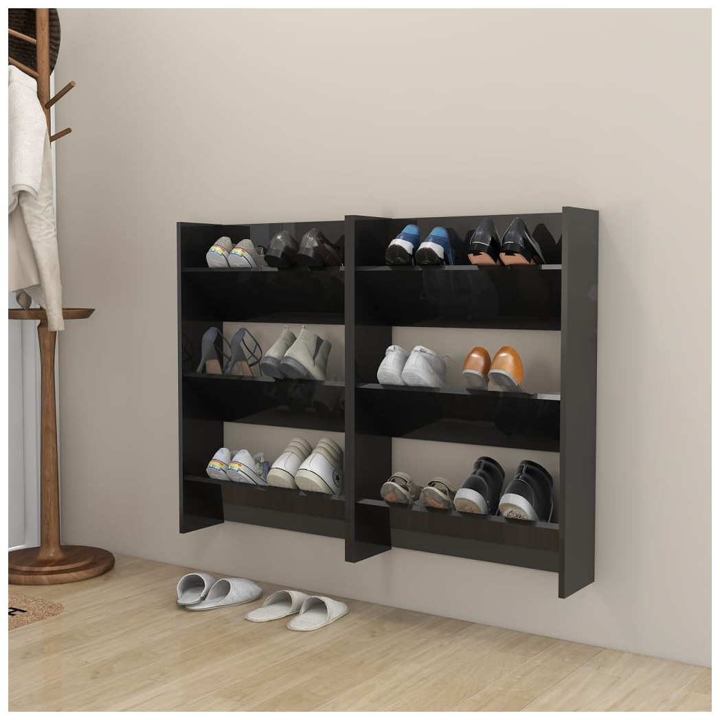 vidaXL Wall Shoe Cabinets 2 pcs High Gloss Black 60x18x90cm Engineered Wood V0671189614