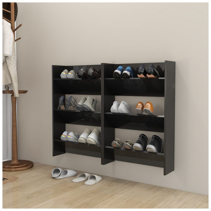 vidaXL Wall Shoe Cabinets 2 pcs High Gloss Black 60x18x90cm Engineered Wood V0671189614