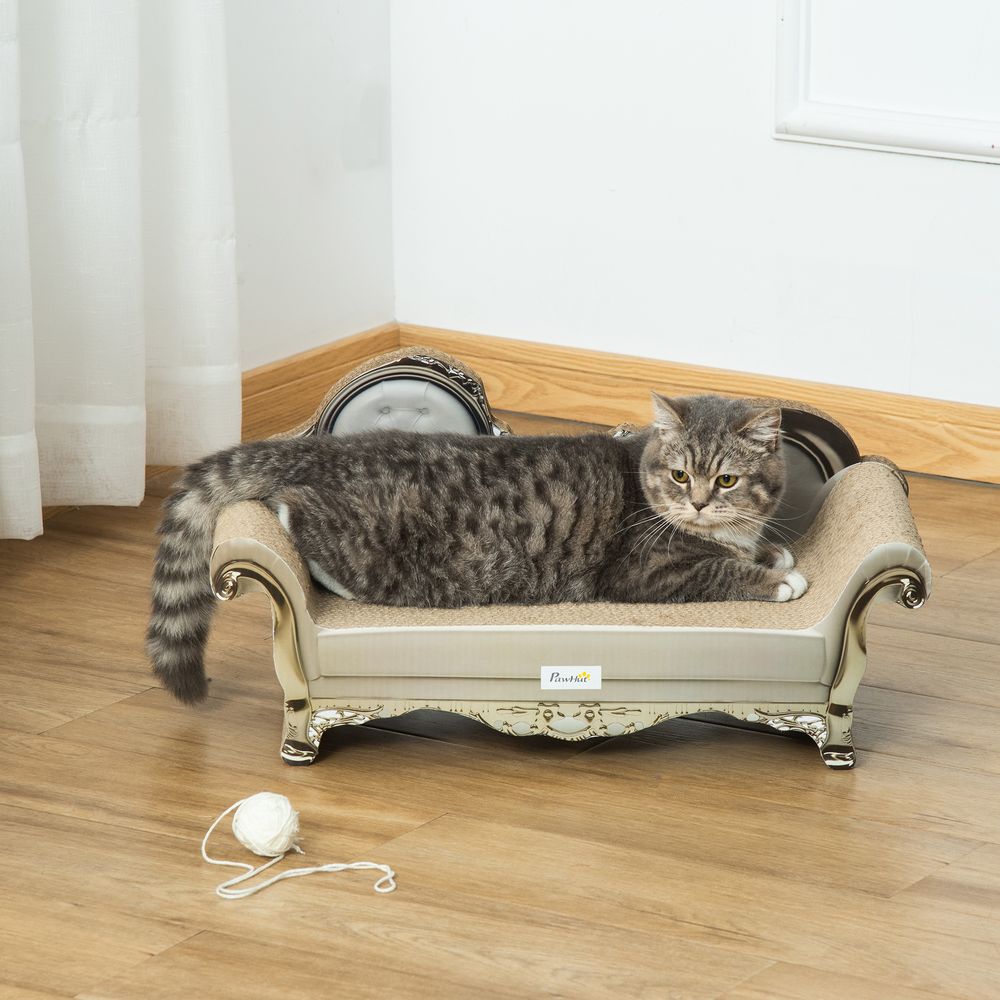 Cat Scratching Bed Pet Scratcher Modern Furniture w/ Catnip - Brown Pawhut S0671081233