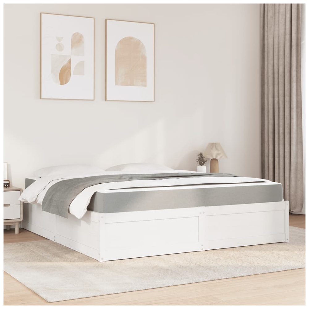 vidaXL Bed with Mattress White 180x200 cm Super King Solid Wood Pine S0671489408