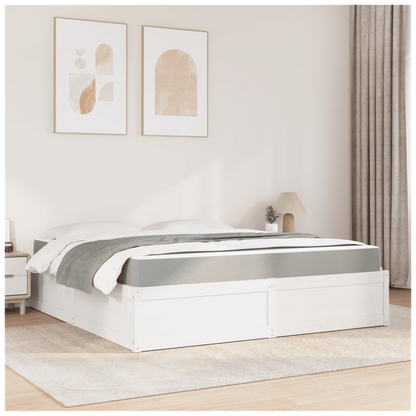 vidaXL Bed with Mattress White 180x200 cm Super King Solid Wood Pine S0671489408