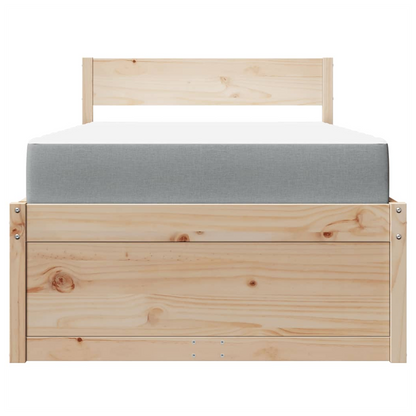 vidaXL Bed with Drawers and Mattress 90x190 cm Single Solid Wood Pine S0671489439