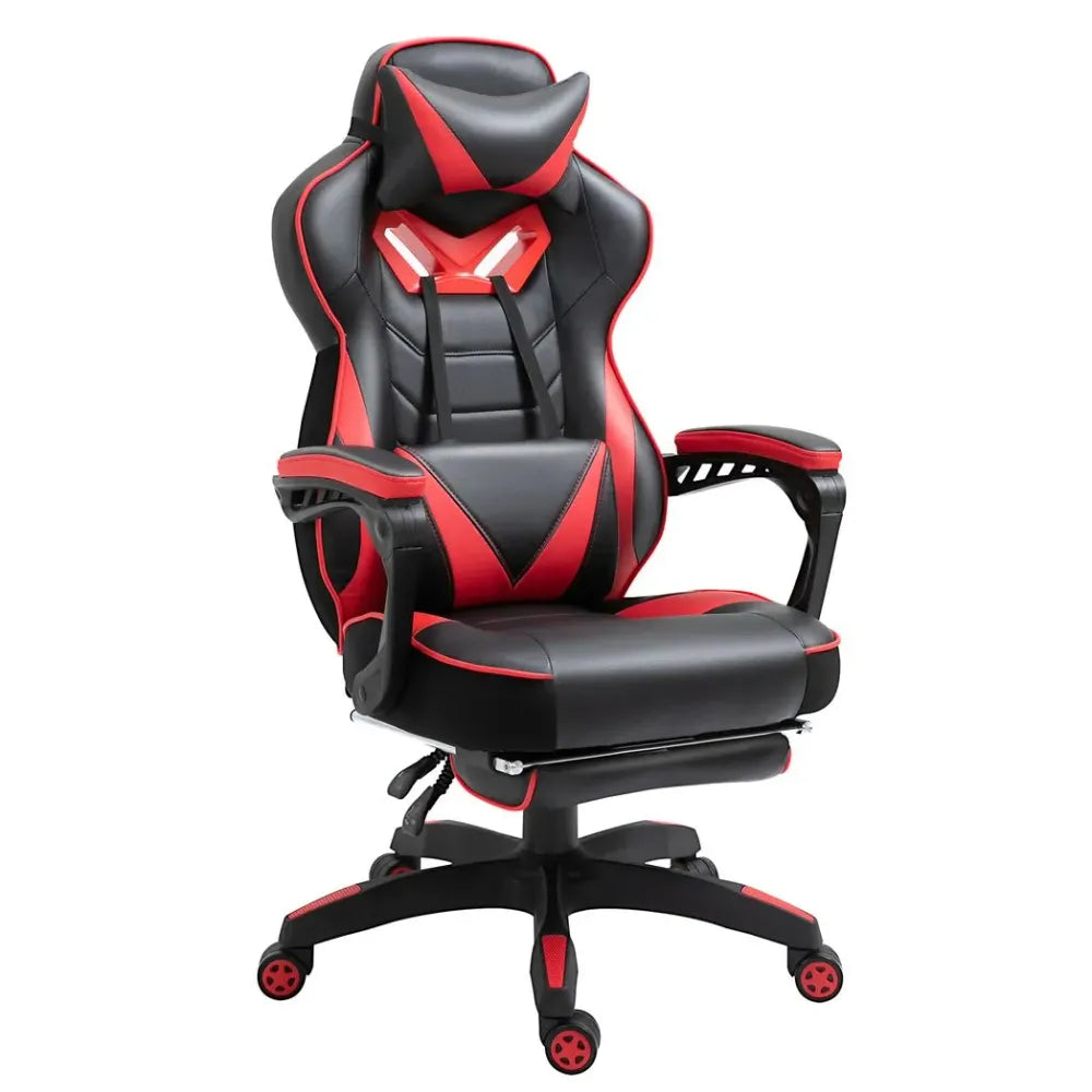 Gaming Chair Ergonomic Reclining w/ Manual Footrest Wheels Stylish Office Red S0671097182