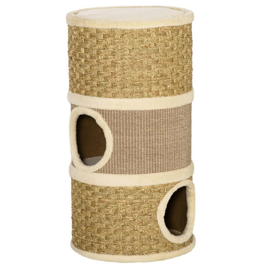 Cat Scratching Barrel Kitten Tree Tower with Sisal and Seaweed Rope Pawhut S0671081243