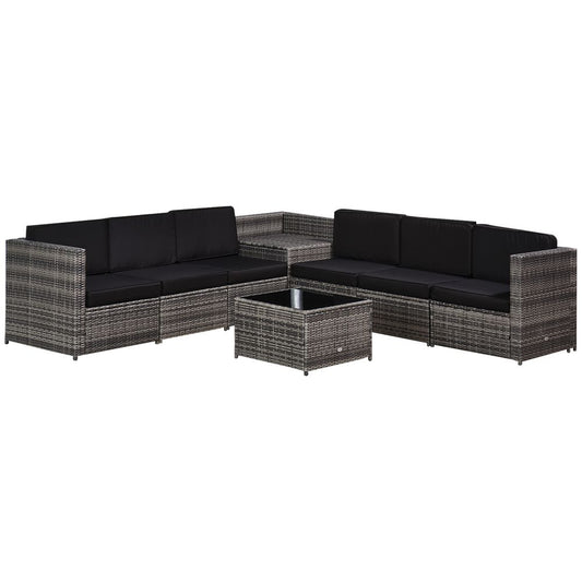 Outsunny 6-Seater Rattan Sofa Furniture Set W/ Cushions, Steel Frame-Grey S0671072396